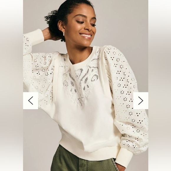 ANTHROPOLOGIE PILCRO WASHED EYELET SWEATSHIRT IVORY SIZE MEDIUM NWT - Picture 3 of 13